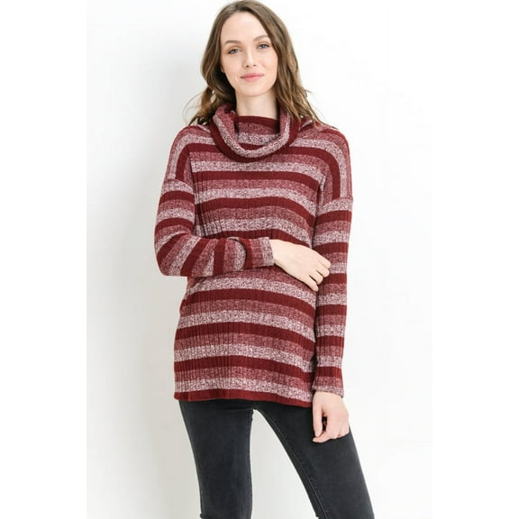 Striped Cowl Neck Maternity Nursing Knit Top