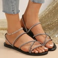 thumbnail image 3 of IUJSOY Womens Rhinestone Sandals Strappy Slides Cirsscross Strap Slip on Open Toe Flat Sandals, 3 of 9