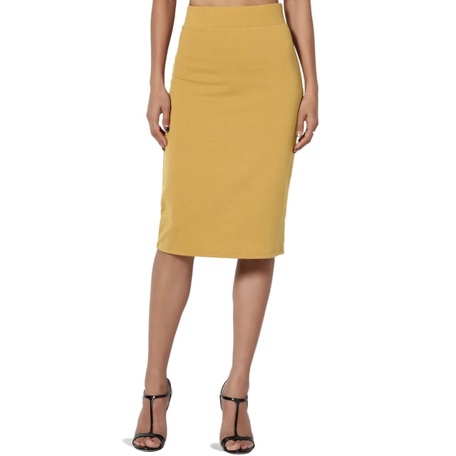 TheMoogan Jupe Crayon Midi Élastique Taille Haute en Tricot Extensible pour Bureau Femme