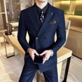 thumbnail image 2 of Trajes y blazers cruzados para hombre, conjunto de 2 piezas de color liso, informal, juvenil, para caballeros, tendencias, disfraces elegantes, 2 of 5