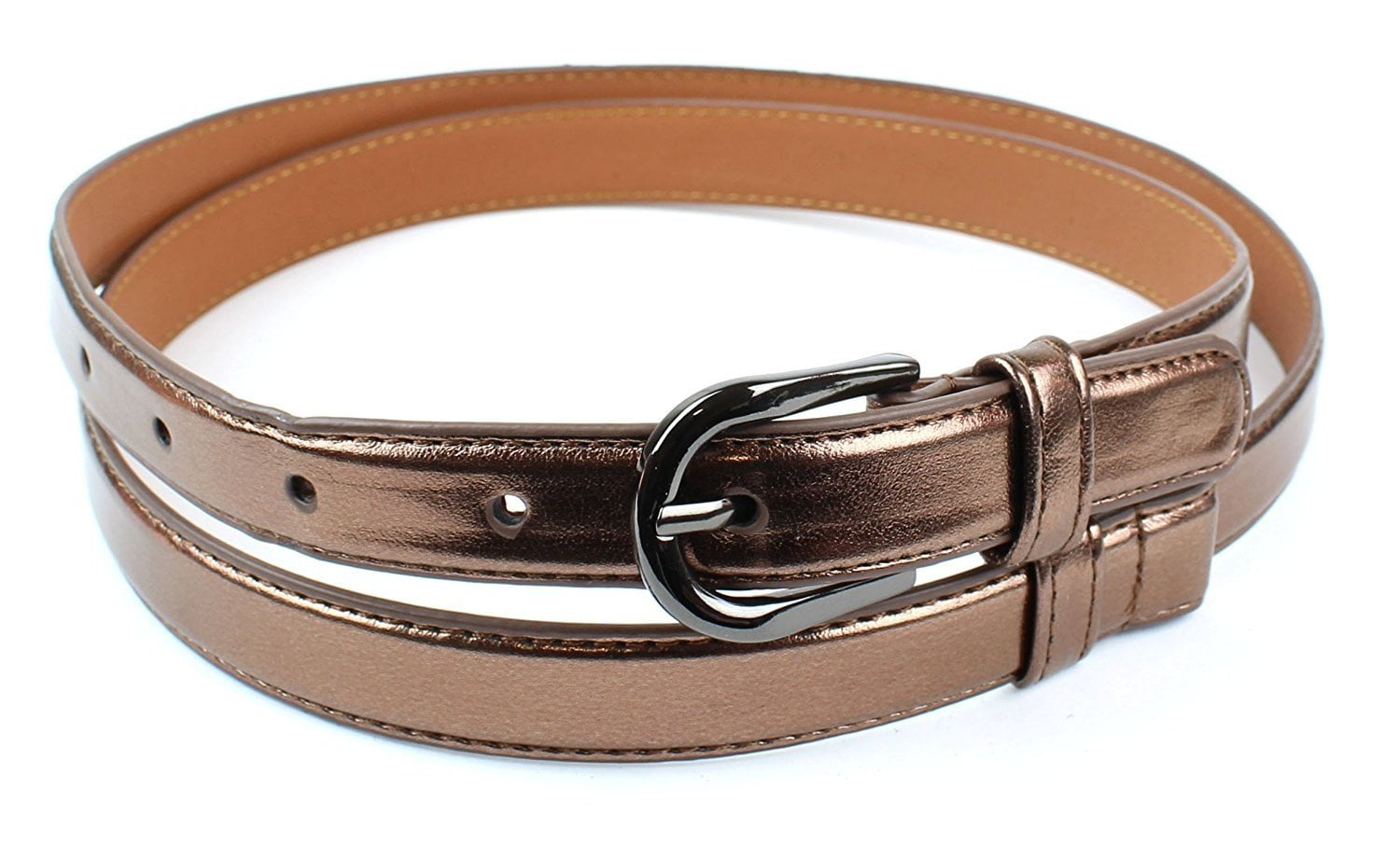 Womens Thin Skinny Stitched Leather Belt Solid Color 6/8" Wide