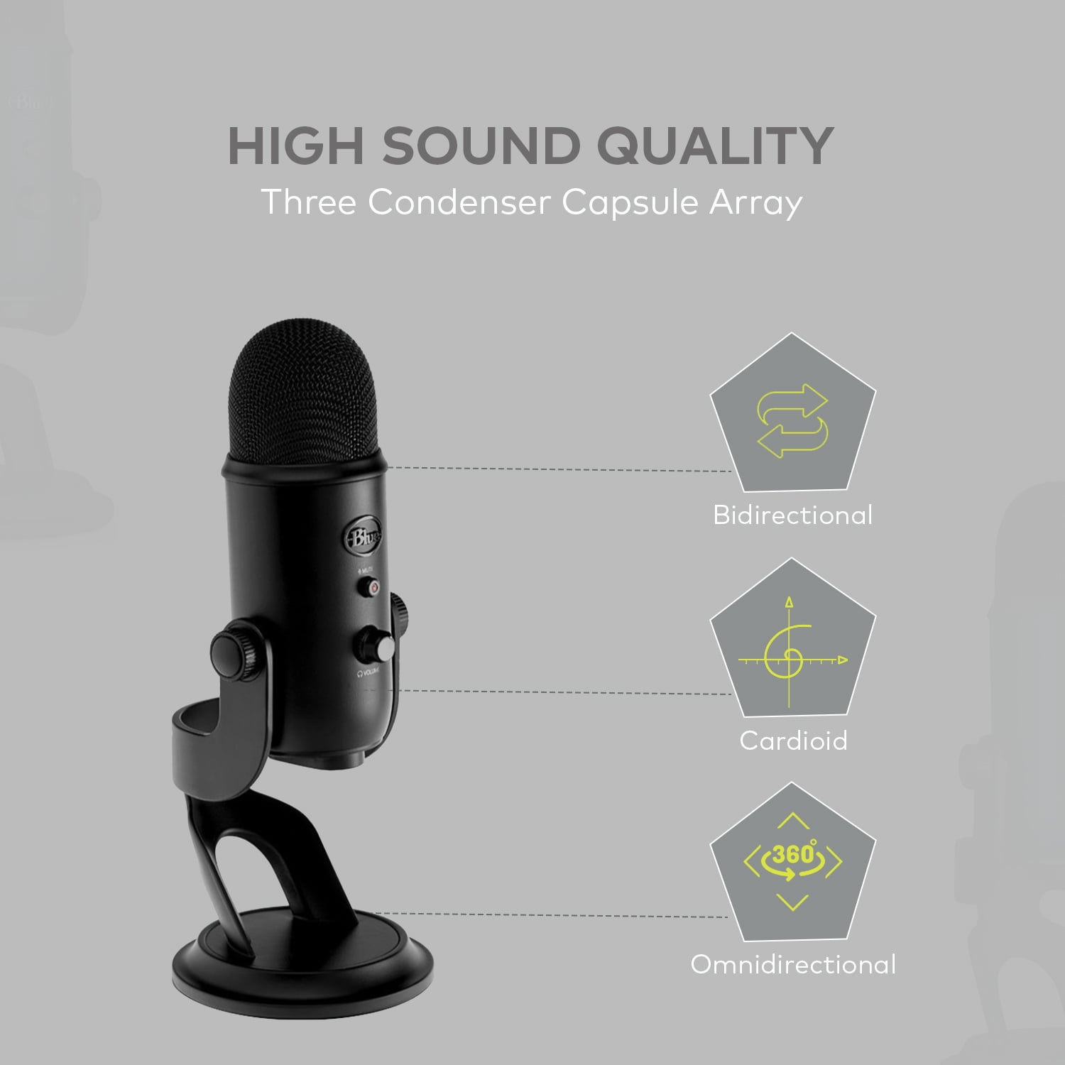 Blue Yeti Microphone (Blackout) with Knox Gear Pop Filter and 3.0 4