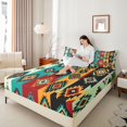 thumbnail image 3 of jejeloiu Bold Tribal King Sheets For Men Women,Geometric Print Bedding,Multi Color,4-Piece,1 Flat Sheet, 1 Fitted Sheet and 2 Pillowcases, 3 of 6