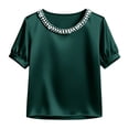 thumbnail image 6 of Endives Women's Short Sleeve T Shirt Beaded Round Neck Solid Color Fashion Elegant Satin T-shirt Summer Tops Green, 6 of 6