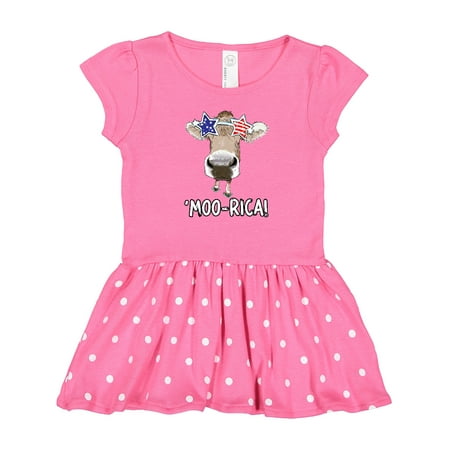 

Inktastic 4th of July Moo-rica! ( Merica) Patriotic Cow in Shades Gift Baby Girl Dress