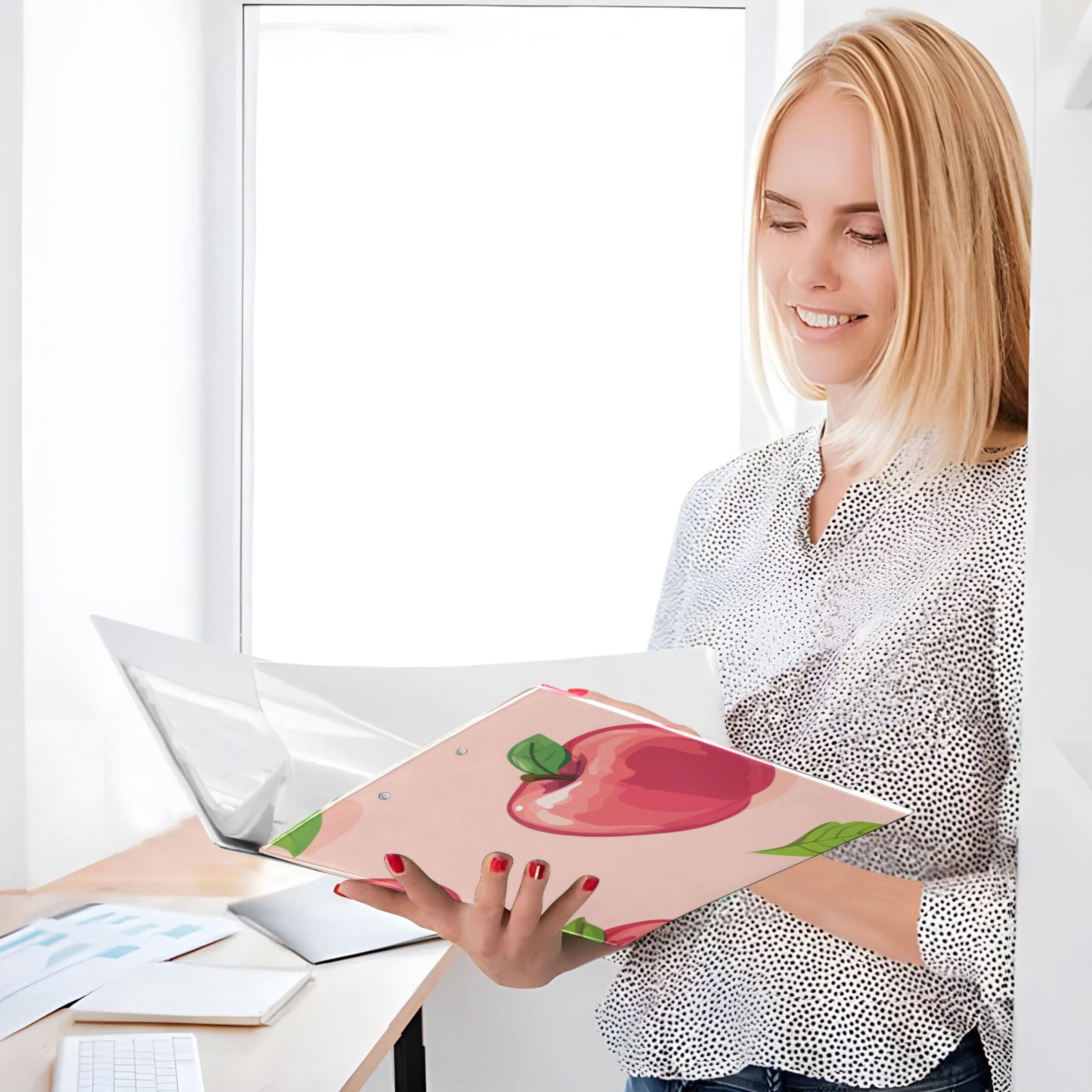Pink Apples 3 Ring Binders 1.5 inch Hardcover File Folders with Interior Pockets A4 Size Organizer for School Office Hospital