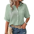 thumbnail image 4 of bnaln Womens Casual Button Down Short Sleeve Shirts Summer Fashion Dressy Shirts Solid Summer Beach Blouses Tops Lightweight Business Casual Office Work Tunic Top with Pocket, 4 of 7
