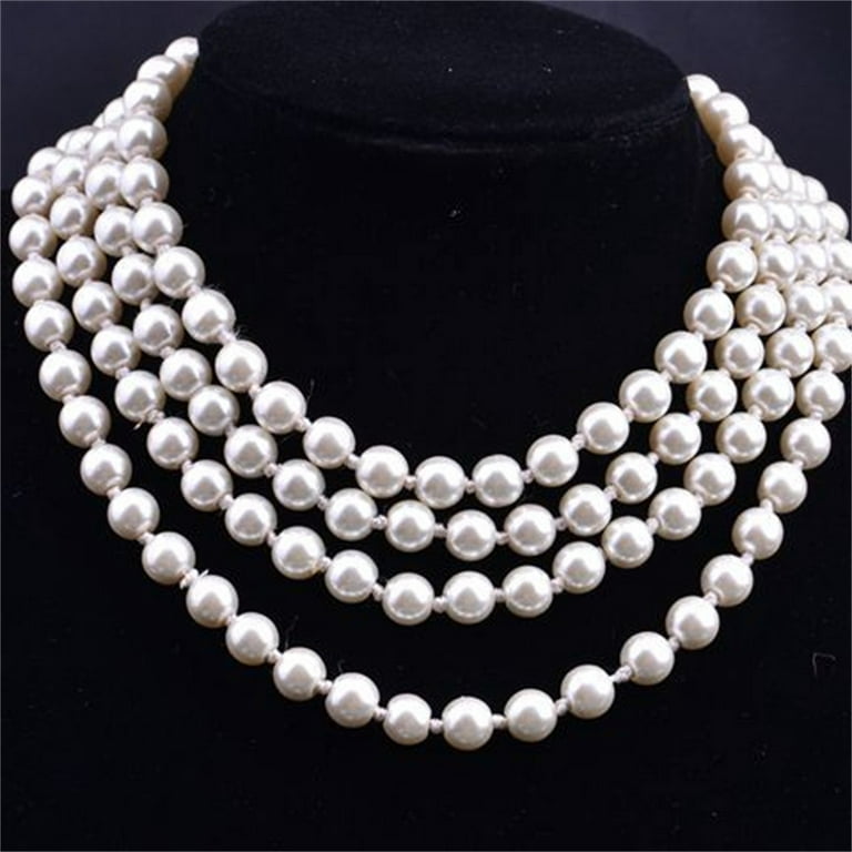 Jiaroswwei Faux Pearl Necklace Charming Sleek Glass Cluster Long