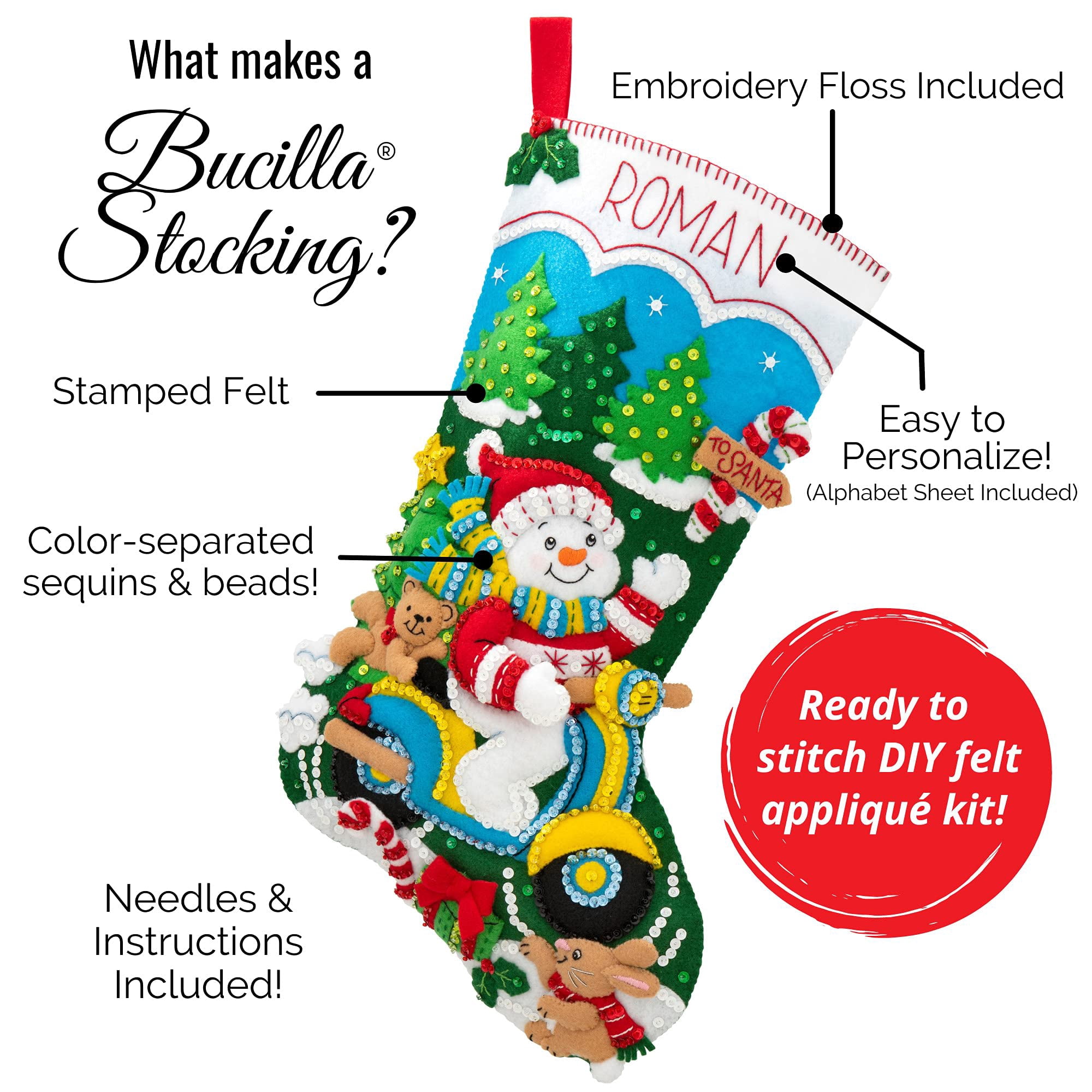 Bucilla Santa Stops Here 18 in Multicolor Felt Stocking Kit