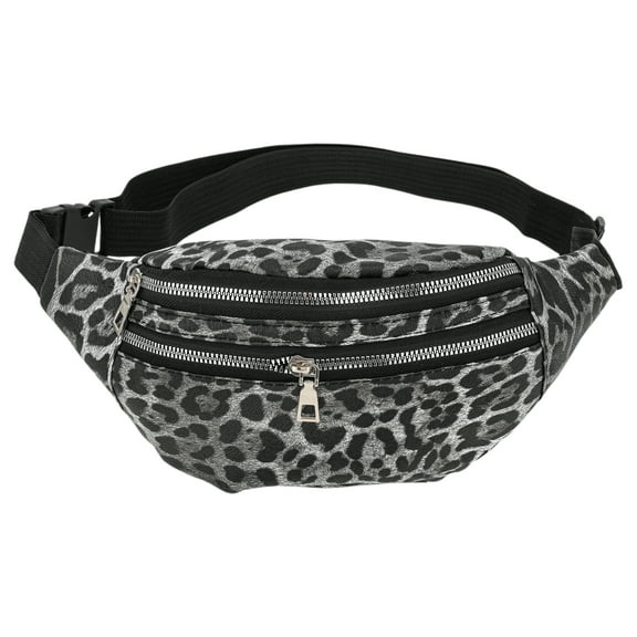 Unique Bargains 1 Pc Fanny Pack Leopard Pattern Waist Bag Black White