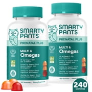 SmartyPants Prenatal Plus Multi & Omega-3 Gummies 2-Pack, Improved Formula, 50% Less Sugar, 120 Ct Ea