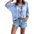 thumbnail image 3 of Crochet Lattice Tops For Women Short Sleeve Tops For Women Women Business Casual Short Sleeve Crochet Tops For Women Crochet Lattice Tops For Women Loose Fit Tee Shirt Women Cute Summer Tops, 3 of 5