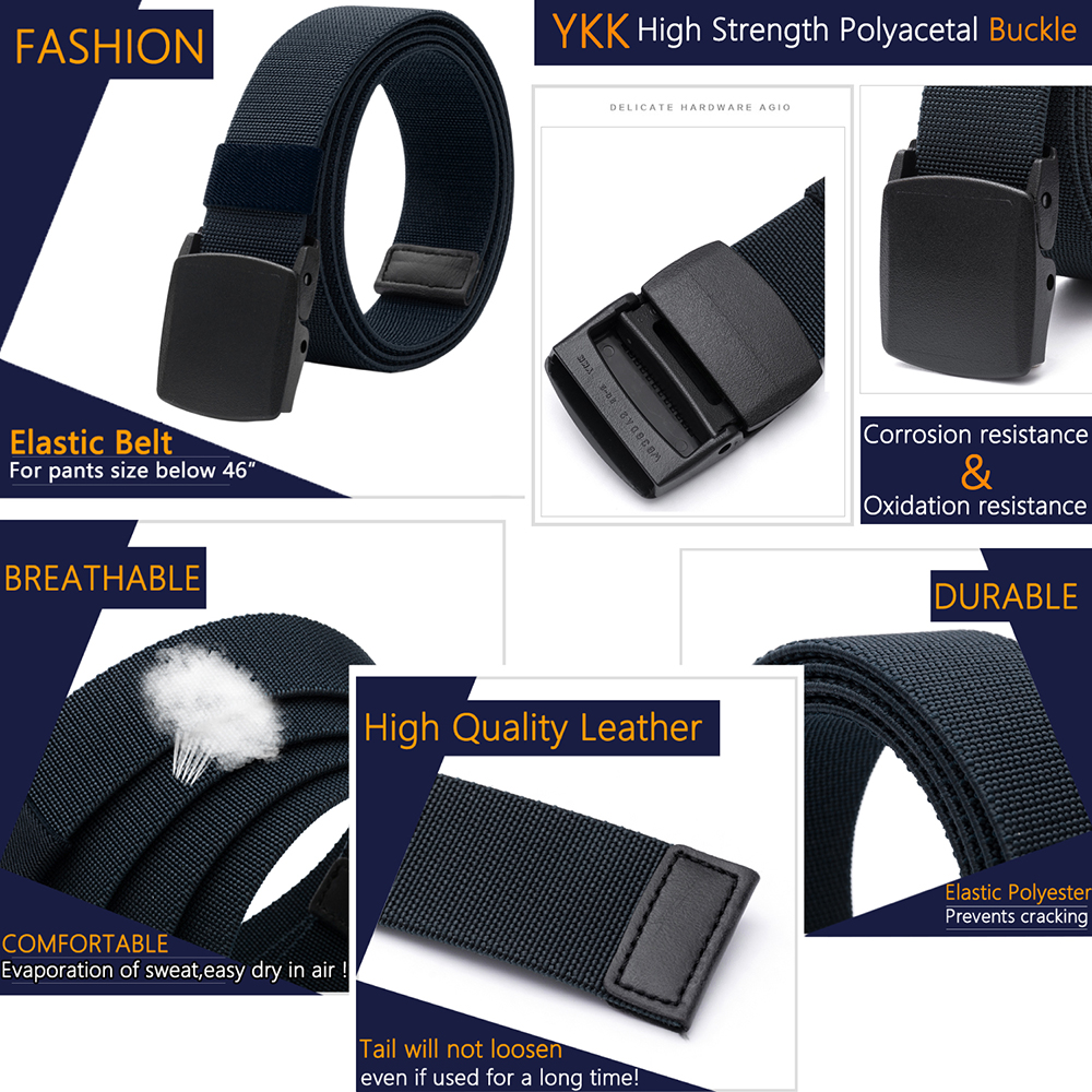 LionVII Men's Elastic Stretch Belts for Men with No Metal Plastic ...