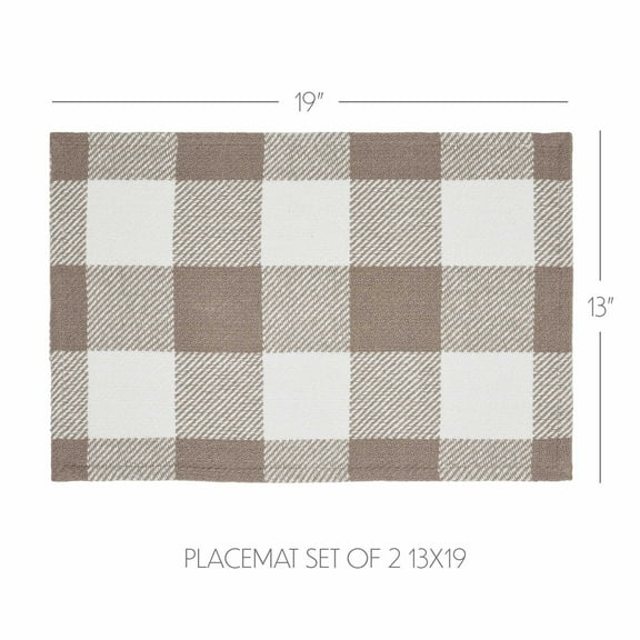 VHC Brands Placemat 13x19 Set of 2, Cotton Dining Room, Kitchen Placemat, Dining Table Placemats, Place Mat, Annie Buffalo Check Collection, Rectangle 13x19, Portabella