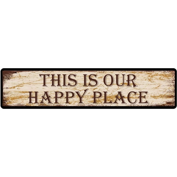 Metal Sign This is Our Happy Place Vintage Signs Retro Tin Signs Aluminum Sign for Bedroom Kitchen Garden Wall Pub Club Coffee Hanging Decor 4x16 Inch