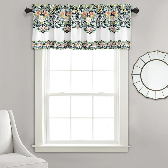 Lush Decor Clara Room Darkening 18" x 52" + 2" Header Damask Navy 100% Polyester 3" Rod Pocket Single Valance