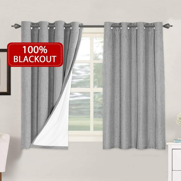Linen Blackout Curtains 54 Inches Long 100% Total Blackout Heavy-Duty Draperies for Bedroom Living Room Thermal Insulated Textured Functional Window Treatment Anti Rust Grommet, 2 Panels, Dove Grey