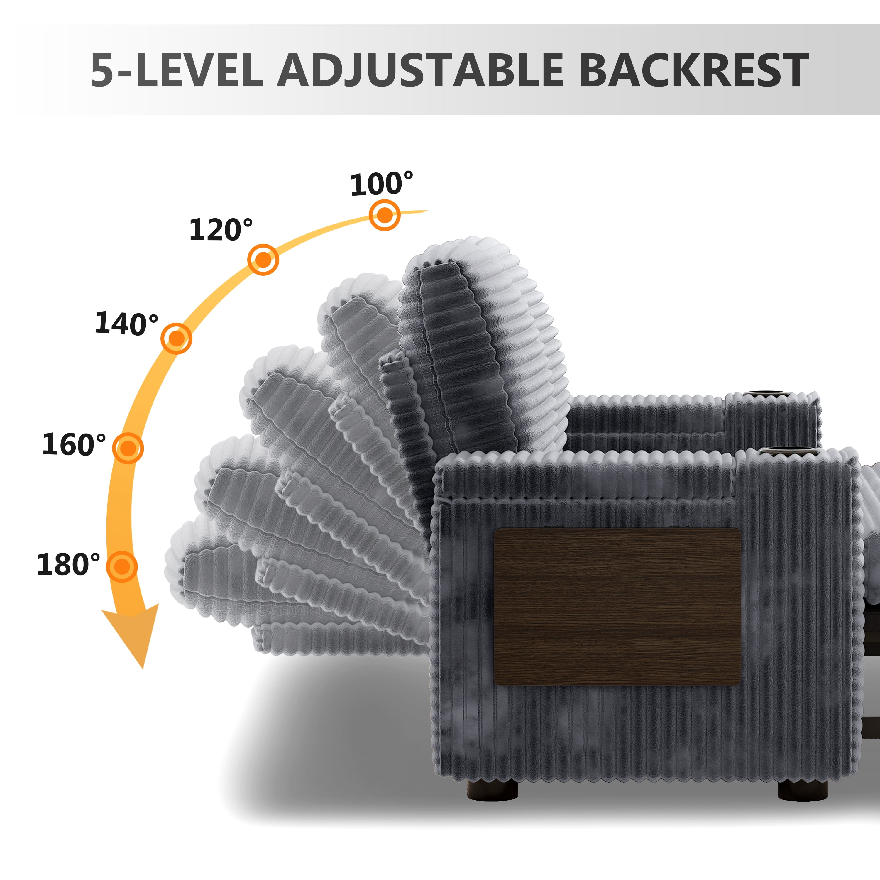 65" Multifunctional Plush Corduroy Loveseat Sleeper Sofa with Pull-Out Bed, Adjustable Backrest, USB Charging Ports, Cup Holders, Side Table & Storage Armrests, Easy Assembly