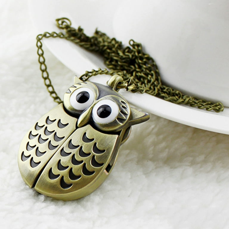 QILIN Vintage Bronze Retro Slide Smart Owl Pendant Long Chain