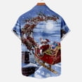 thumbnail image 4 of IROINNID Christmas Vacation T-shirt for Men Funny Santa Print Button Up Red Shirt Hawaiian Xmas Gift Tops for Boyfriend,Blue, 4 of 5