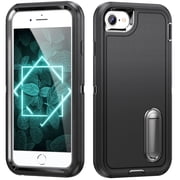 Dteck Rugged Case for iPhone 8 / iPhone 7 / iPhone SE 3 / iPhone SE 2 with Kickstand, Heavy Duty Military Grade Drop Protection Shockproof Protective Cover 4.7 Inch,Black