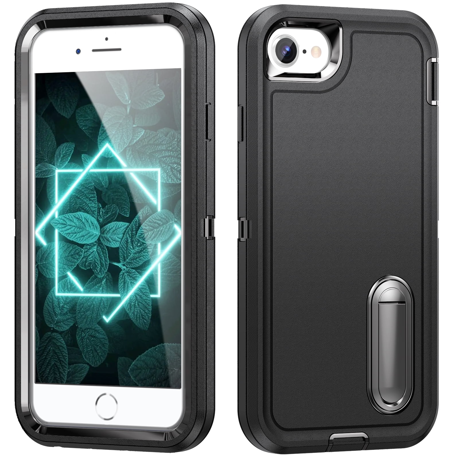 Dteck Rugged Case for iPhone 8 / iPhone 7 / iPhone SE 3 / iPhone SE 2 with Kickstand, Heavy Duty Military Grade Drop Protection Shockproof Protective Cover 4.7 Inch,Black