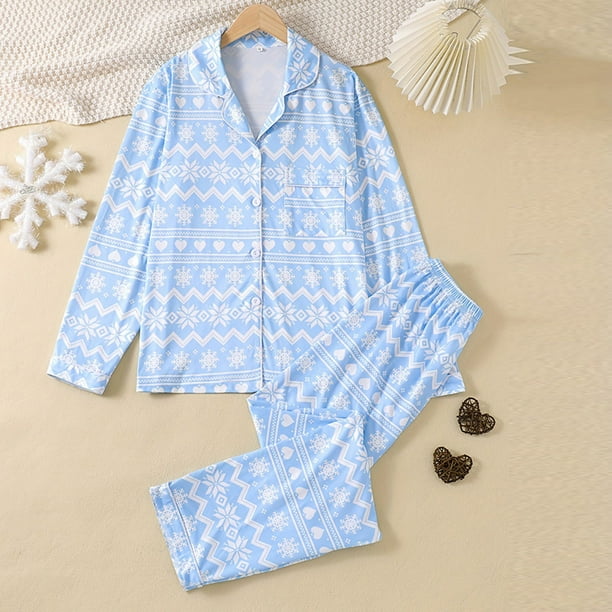 Pijamas con estampado navideño de otoño e invierno para hombre y mujer