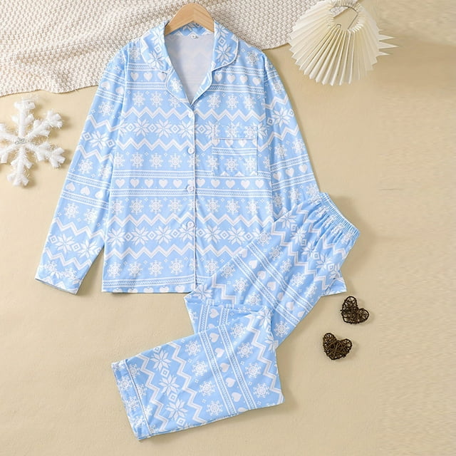 Pijamas con estampado navideño de otoño e invierno para hombre y mujer