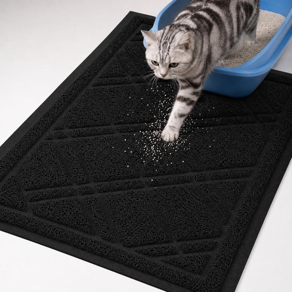 Buganda cat litter mat, Non Slip Water Resistant Litter Trapping Mat, 17"x30", Black