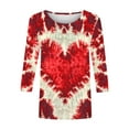 thumbnail image 4 of Goodeals Valentine's Day T Shirts Womens Tie Dye Cute Heart Love Graphic Tees 3/4 Sleeve Tunic Tops Loose Crewneck Valentine's Day Heart Tshirts(Red,XL), 4 of 5