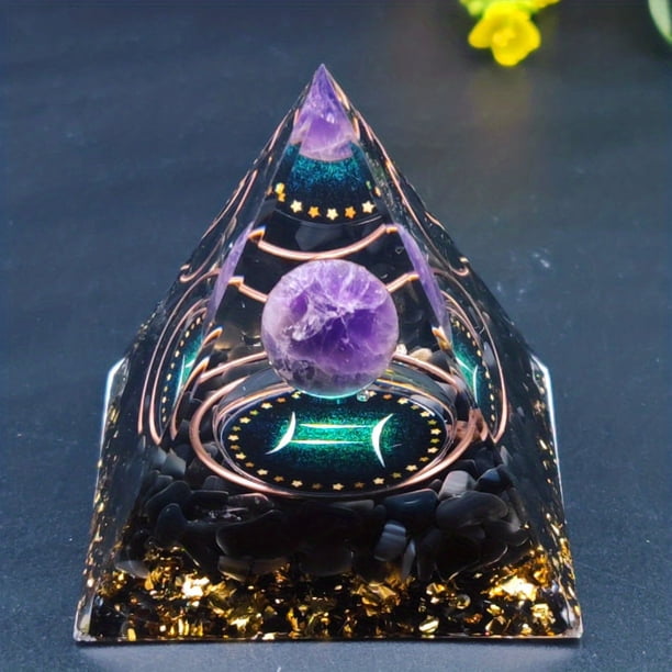 1pc Twelve Constellations Orgone Pyramid Taurus/Scorpio/Leo/Pisces/Cancer/Virgo/Libra/Aries/Gemini/Aquarius Amethyst Peridot Healing Crystal Energy Orgonite Pyramide Meditation Tool Quartz Home Decor