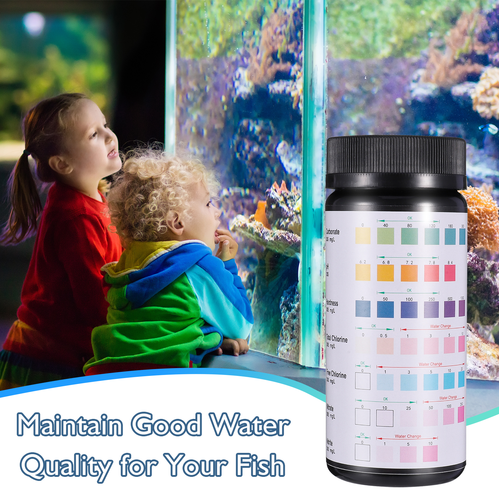sixwipe, Aquarium Test Strips, 100 count, 7 in 1 Water Quality Kit