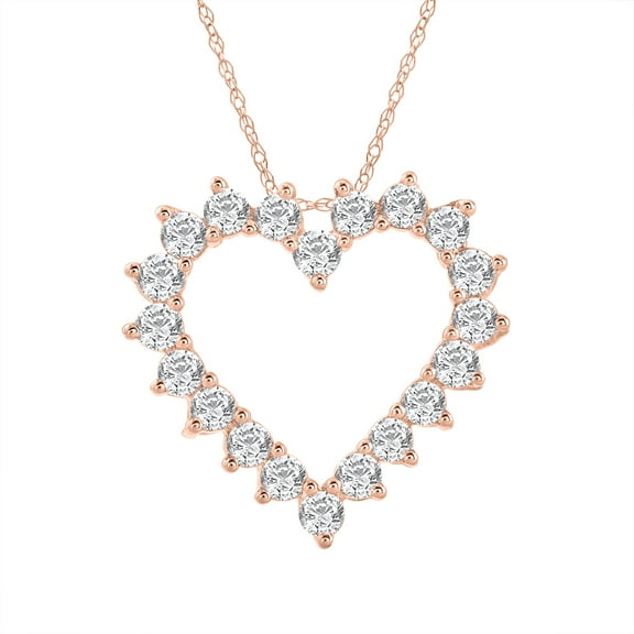 1 Carat Diamond Heart Pendant Necklace in 14K Rose Gold - IGI Certified (Included Silver Chain)