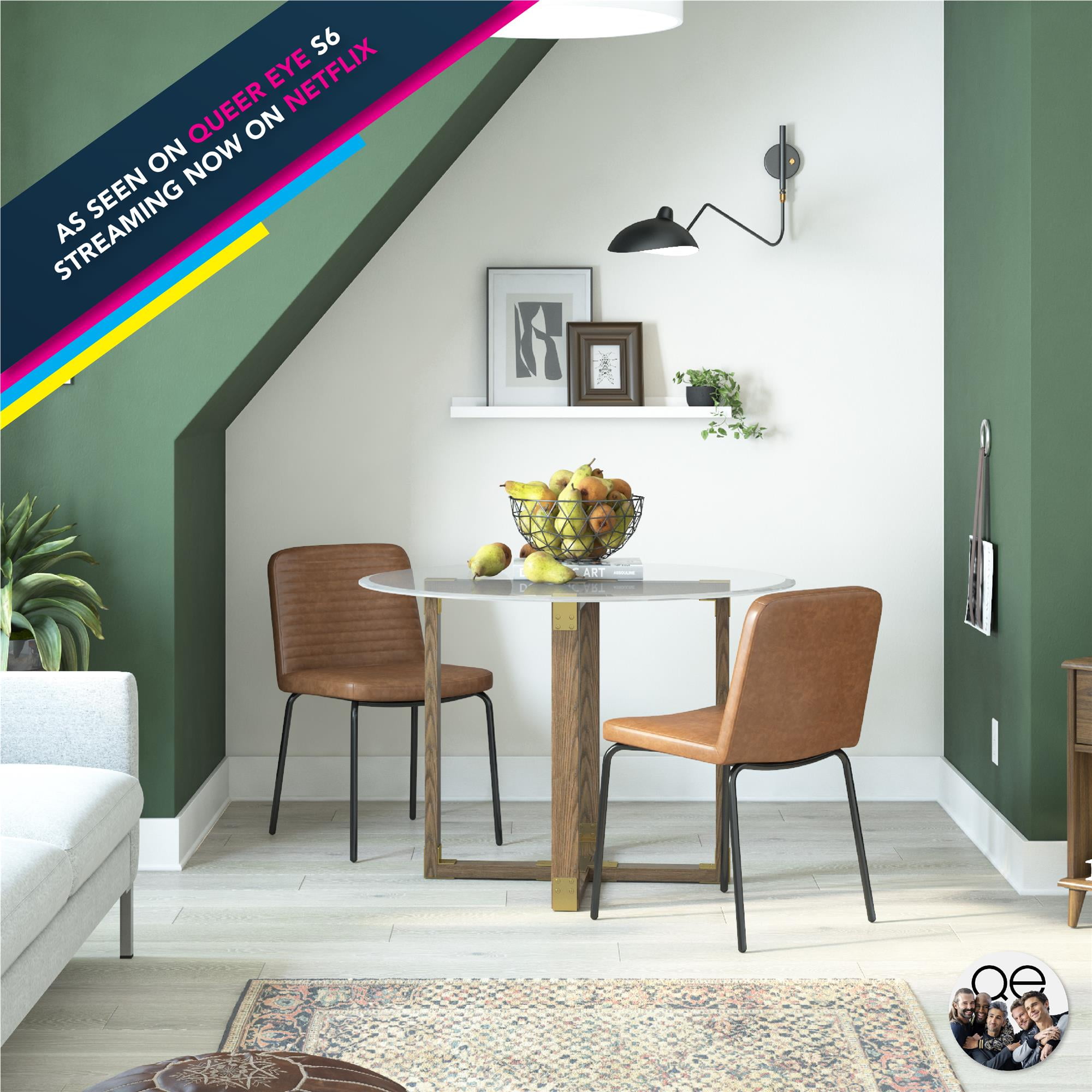 Queer Eye Corey Dining Chair, Set of 2, Camel Faux Leather