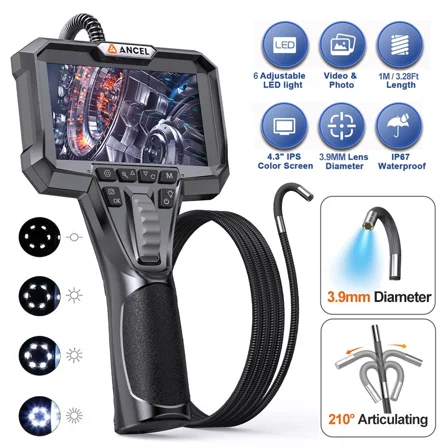 ANCEL AN303 2-Way 210° Industrial Endoscope Camera 3.9mm 1080P HD Dural Articulating Borescope