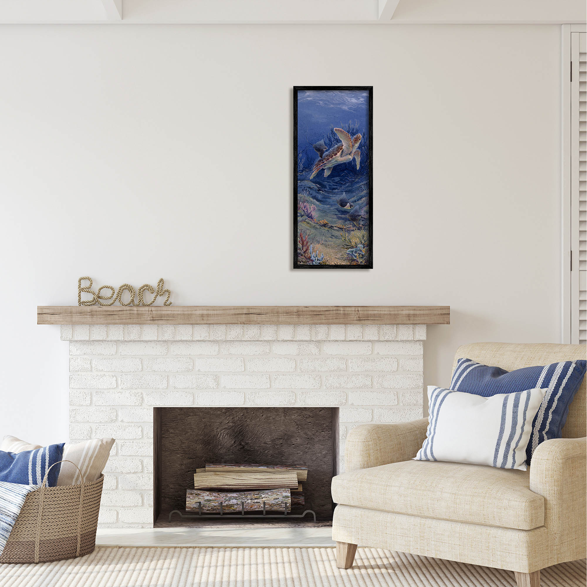 Stupell Industries Playful Underwater Turtles Coastal Painting Black Framed Art Print Wall Art