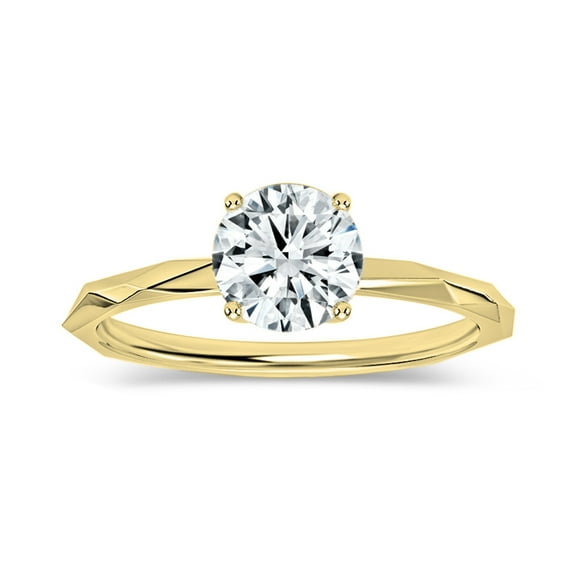 ALLORYA IGI Certified 0.75 Carat Solitaire Round Lab Grown White Diamond Textured Shank Engagement Ring for Women in 14K Solid Yellow Gold, Size 5