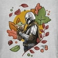 thumbnail image 2 of Junior's Star Wars: The Mandalorian Grogu and Din Djarin Fall Leaves Love  Graphic Tee Athletic Heather Medium, 2 of 3
