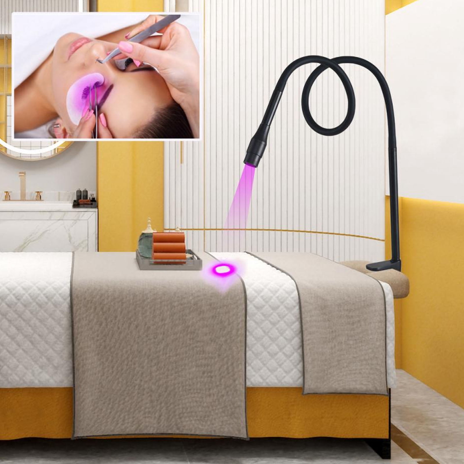 Nieyigj Lash Extension UV Lamp Gooseneck LED Light Adjustable Spot Size with Clamp & Foot Pedal Switch Nail Dryer 16.5 inches / 42 cm