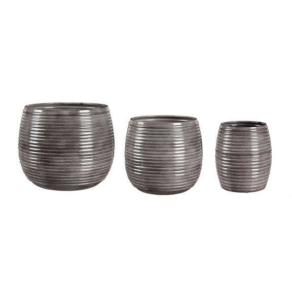 Evergreen Metal Ribbed Planter, Set of 3