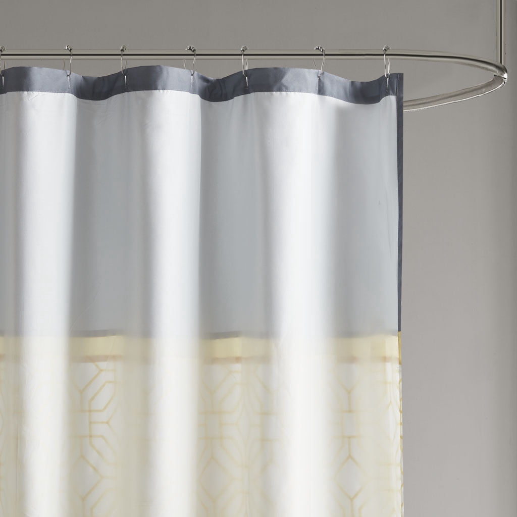 MAYEERTY Embroidered and Pieced Shower Curtain, Machine-Washable, Yellow+Grey