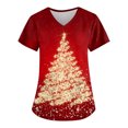 thumbnail image 3 of Camisetas de enfermera con estampado rojo, uniformes médicos navideños unisex, camisetas de enfermera con dibujos animados navideños, ropa de trabajo para dentistas, belleza y spa, 3 of 5