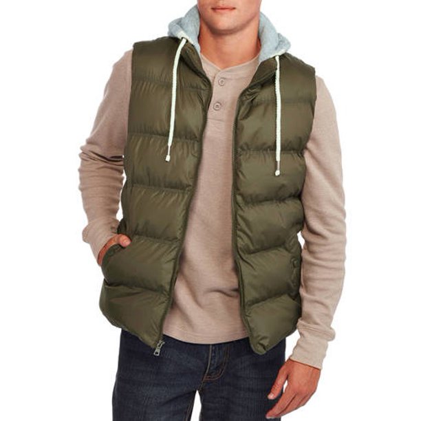 Big Men's Bubble Vest With Fleece Hood