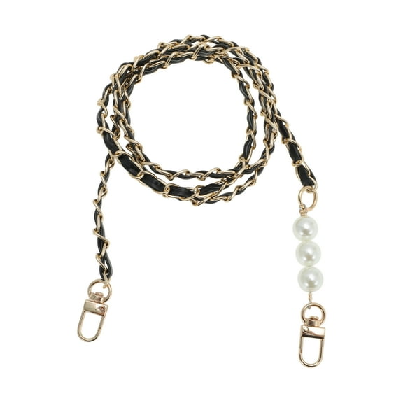 Unique Bargains 1 Pc Leather and Faux Pearl Handbag Strap for Travelling Light Glod Tone Black PU Alloy