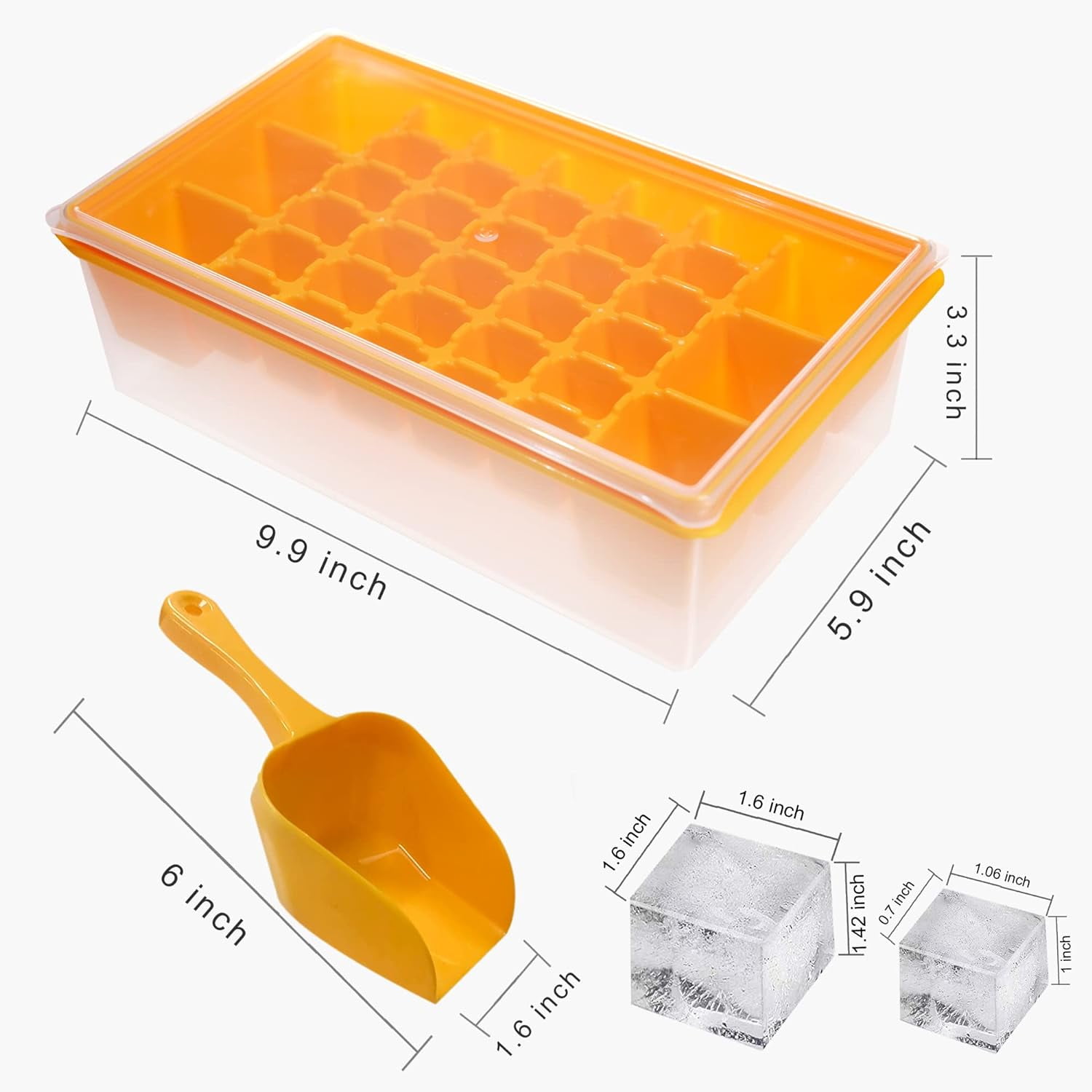 Ice Cube Tray with Lid and Bo - Ice Cube Mold for Refrigerator BPA Free Ice Container with Spoon and Lid Blue Green Powder (Green+110)