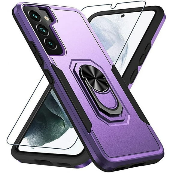 SamSung Galaxy S21FE mobile phone case, military grade shockproof cover pass, 15 foot drop test protective cover, with magnetic support and vehicle support（purple）
