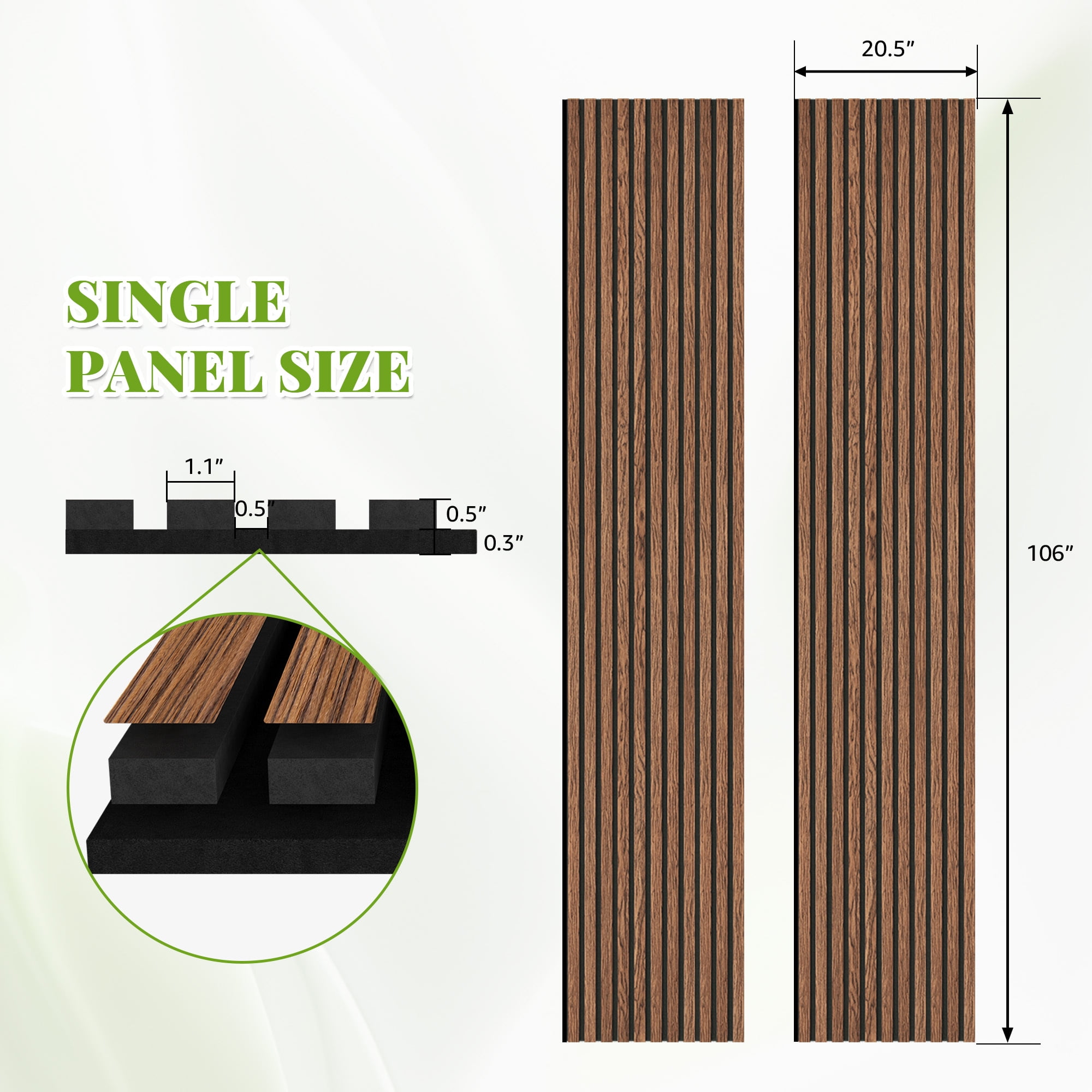 Easy4Home 2Pcs 106"x20.5" Wood Slat Acoustic Wall Panels, 3D Fluted Soundproof Decorative Panels for Interior Walls, Classic Brown