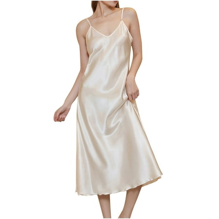 Tao Tao Women s Satin Nightgown Spaghetti Strap Slip Nightdress Chemise Negligee Lingerie Yellow L
