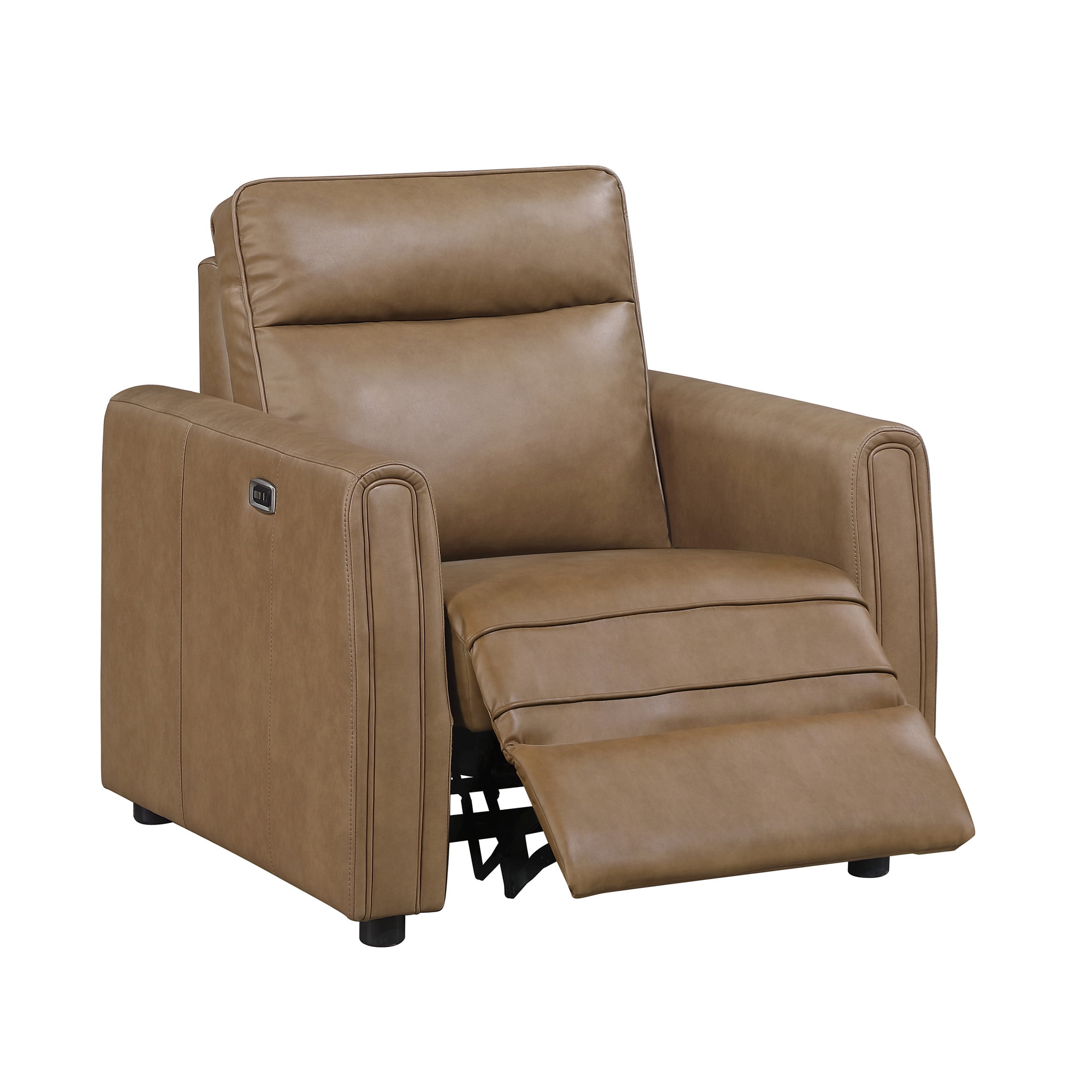 OakvillePark Ardena Faux Leather Power Reclining Chair with Rounded Track Arms, Zero Wall Recliner, Brown