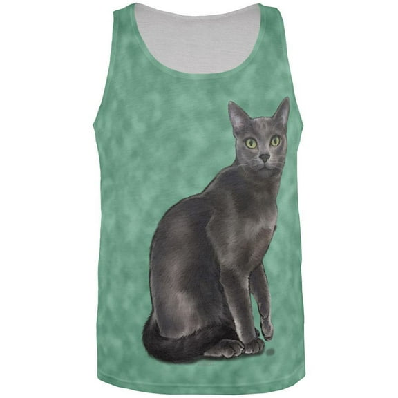 Green Eyed Grey Kitty Tie Dye All Over Adult Tank Top
